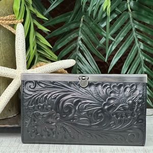 PATRICIA NASH - Black Cauchy Tooled Leather Wallet Clutch